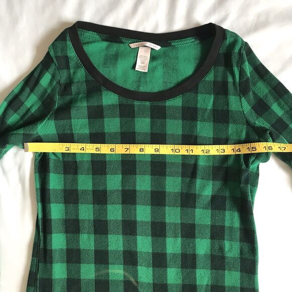 Victorias Secret Green Black Plaid Thermal Long Sleeve Sleep Shirt PJ Pajamas XS - Picture 5 of 7
